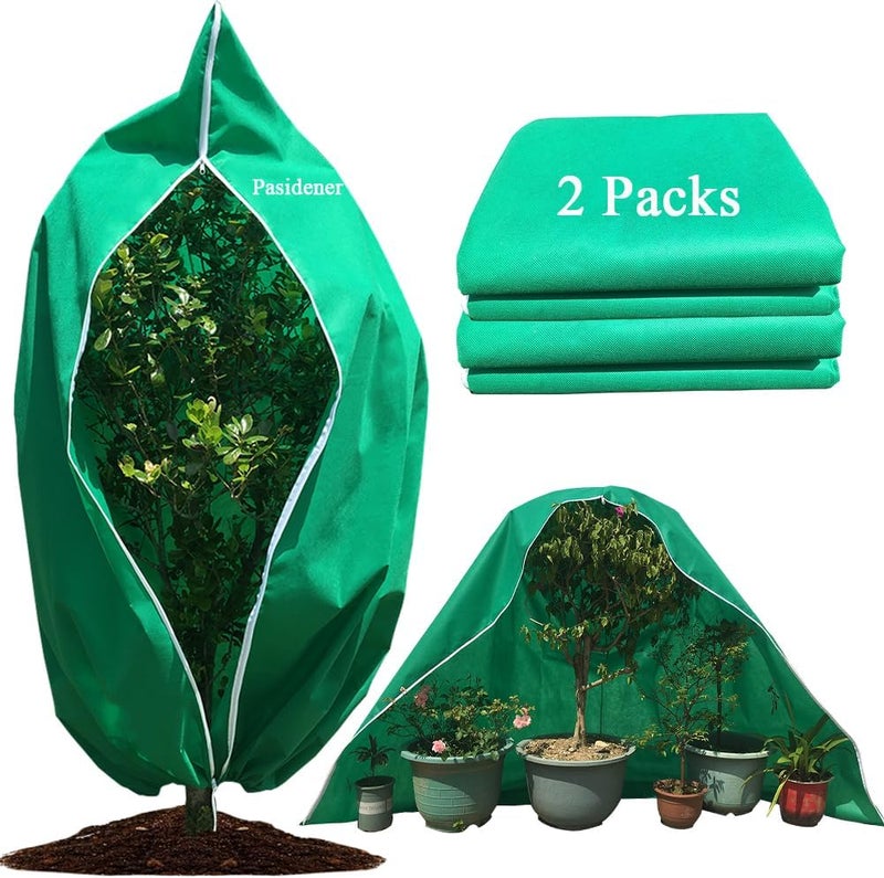 Pasidener Plant Covers Freeze Protection 2 Packs 90"X75" 2.2oz Tree Covers Frost Plant Covers Freeze Cloth for Outdoor Plants with Zipper Drawstring - Image 1